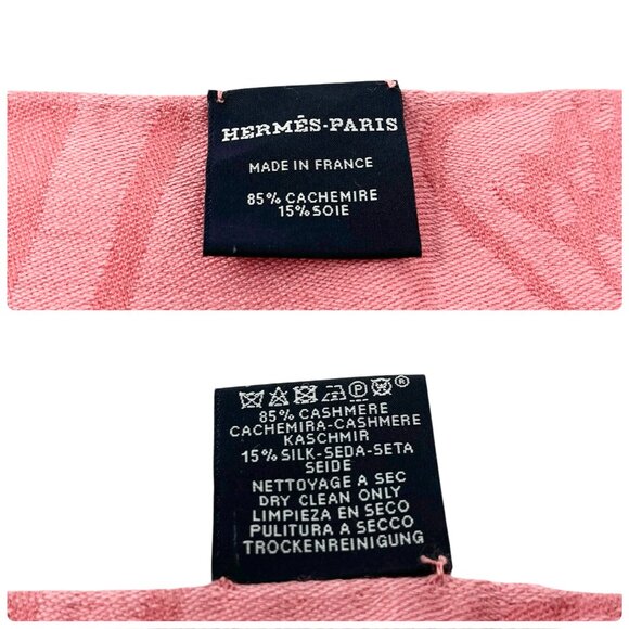 HERMES H Logo New Libris Shawl Scarf Wrap Fringe Pink Cashmere Silk [105760] - Picture 12 of 12